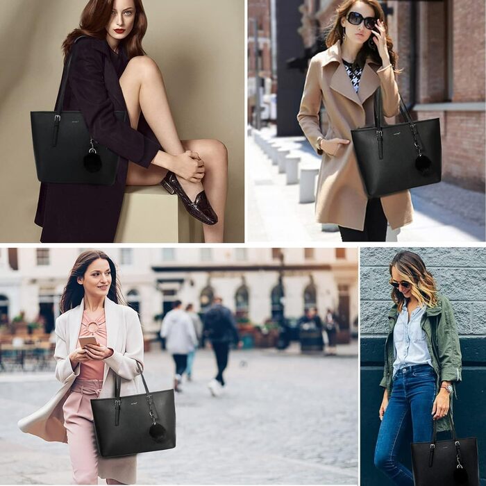 Сумочка жіноча набір чорна сумка з гаманцем для офісу школа шопінг сумочка жіноча велика з китицями жіноча і хутряна куля плюшевий