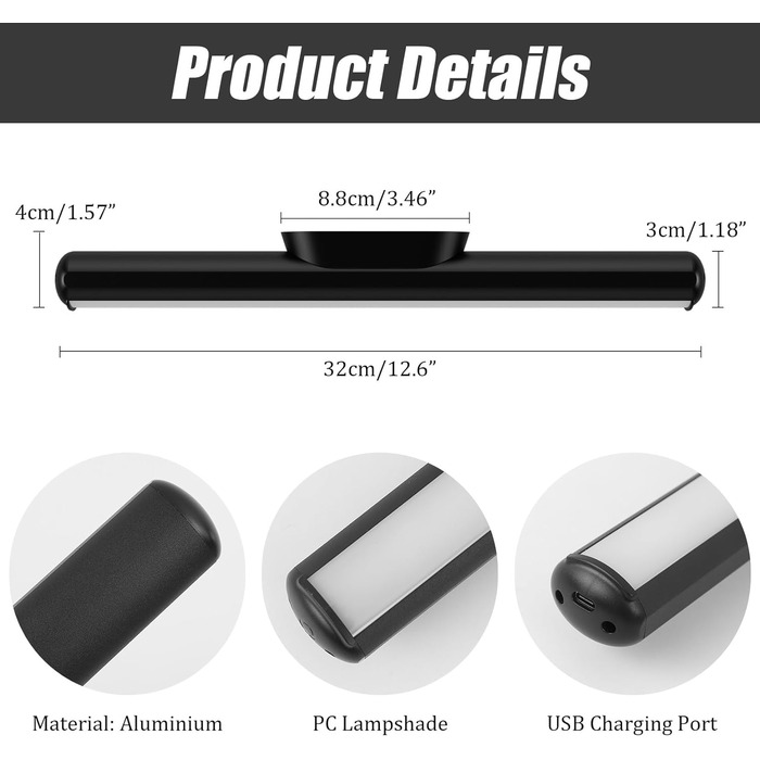 Кухонне освітлення під шафою Світлодіодний бездротовий затемнення, магніт для освітлення шафи на батарейках 4000 мАг, настільна ла