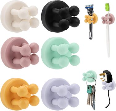 Силіконових тримачів для зубних щіток, тримач для бритви, тримач для зубних щіток без свердління, тримач для зубних щіток настінний, багатофункціональний гачок, тримач для зубних щіток самоклеючий для ванної, кухні, вітальні, 6