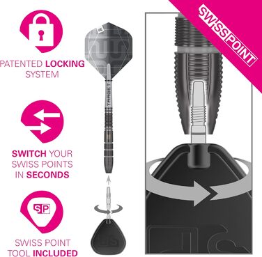 Набір дротиків Target Darts Nathan Aspinall x Echo зі швейцарським наконечником з вольфрамової сталі 90 дротики ASP Player Edition, дротики Pro Grip та дерги Pro Ultra No.2, в комплекті інструмент SP Tool, професійні набори дротиків 23 г