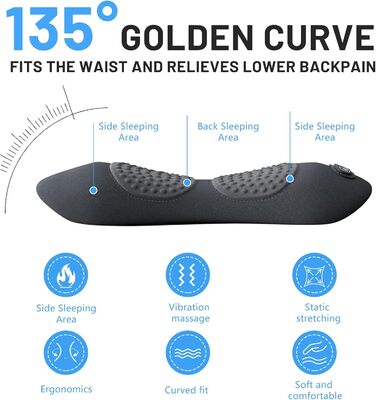 Поперекова опорна подушка 3-в-1, електрична поперекова опорна подушка з підігрівом та вібрацією, поперековий масажер для полегшення болю в попереку та хребті (A)