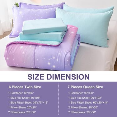 Комплект дитячої постільної білизни Drucon rainbow для дівчаток, постільна білизна в мішку з 6 предметів, двоспальний розмір, ульт