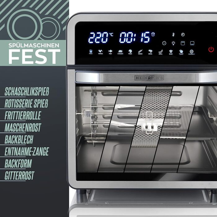 Фритюрниця HEINRICHS з цифровим світлодіодним дисплеєм Сенсорний РК-дисплей, 11 програм 1800 Вт фритюрниці без олії Фритюрниця Функція таймера фритюрниці Heinrich (14L XXXXXL)