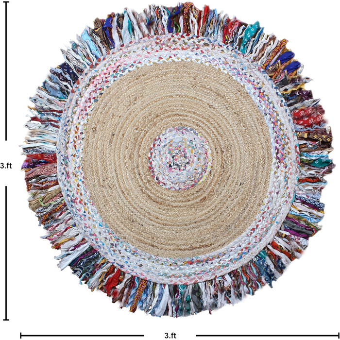 Індійський круглий килим ручної роботи CASAVANI, 12 різнокольорових кіл, килим кілім, натуральна китиця, бавовна чінді, джутовий к
