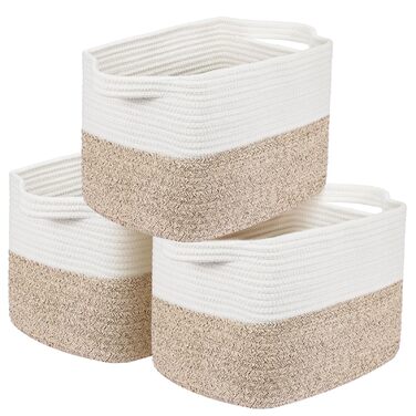 Набір із 3 невеликих кошиків для зберігання, бавовняні полиці-кошики для полиць, дитяча кімната, вітальня, дитяча кімната, ванна кімната, 30x25x24 см, білий та коричневий.