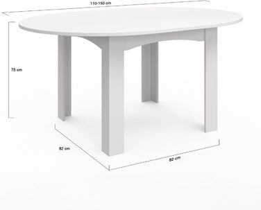 Розкладний круглий обідній стіл DONA 4-8 персон білий 110-150 см