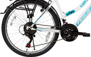 Дюймовий велосипед для дівчат та жінок - міський велосипед з 21-швидкісним поворотним перемикачем, висота рами приблизно 47 см, біло-бірюзовий -052, 26-