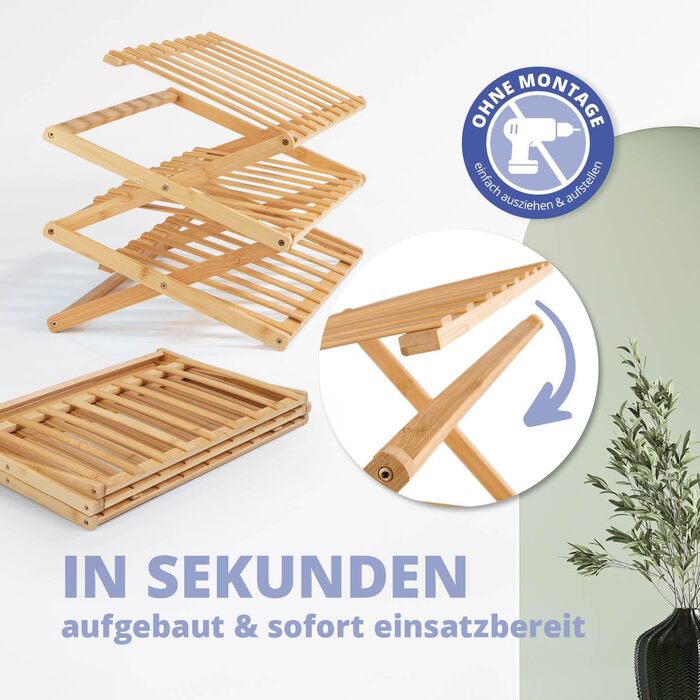 Бамбукова полиця Lumaland, 3 яруси, складна Бамбуковий органайзер ідеально підходить як полиця для взуття, у ванній кімнаті та на кухні Полиця для декоративних предметів компактна та не потребує складання 50 x 25 x 46 см, 3 яруси (50 x 25 x 46 см)