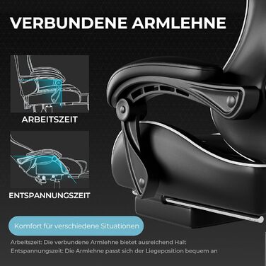 Ігрове крісло GTPLAYER, офісне крісло, стільце для столу, геймерське крісло, обертове крісло, ергономічне крісло для ПК, багатофункціональне крісло для керівника кіберспорту (чорно-біле)