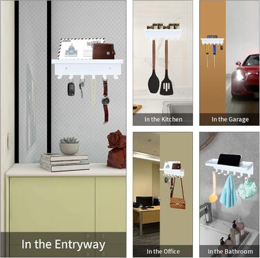 Ключниця настінна, гачок для ключів з лотком і 6 гачками, настінна ключниця для передпокою, ключниця з полицею для зберігання пошт