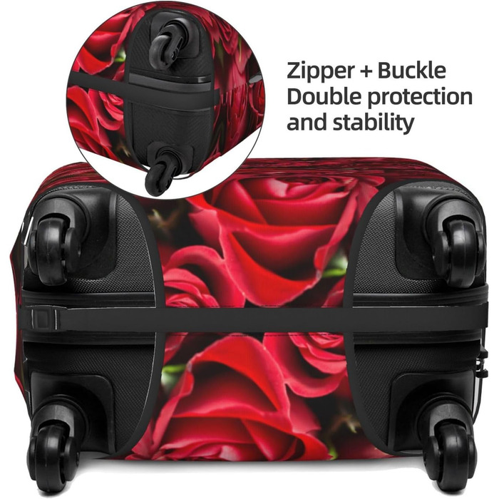 Чохол для валізи Червона троянда з принтом, еластичний захист від подряпин та пилу, чорний, розмір 90