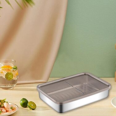 Контейнер для зберігання бекону з нержавіючої сталі піддон, коробка для збереження м'яса Рішення для зберігання жиру, підставка з піднятим дном, кухонний контейнер для зберігання бекону в домашніх умовах, набір 2 (19.5*14*4 см)