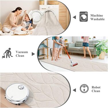 Килимова доріжка SHACOS довга 80x300 см, нековзка, бежева, можна прати, довгий килим з коротким ворсом для кухні, передпокою, вітальні, спальні, 80 x 300 см (прямокутна), бежевий лист