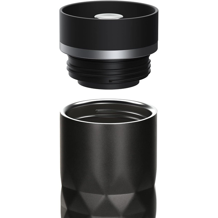 Термокружка Elasto Premium з нержавіючої сталі з кнопкою 450 мл Герметична кришка Гаряча та холодна Без BPA Термокружка для кави з собою з діамантами Матовий блиск Чорний онікс