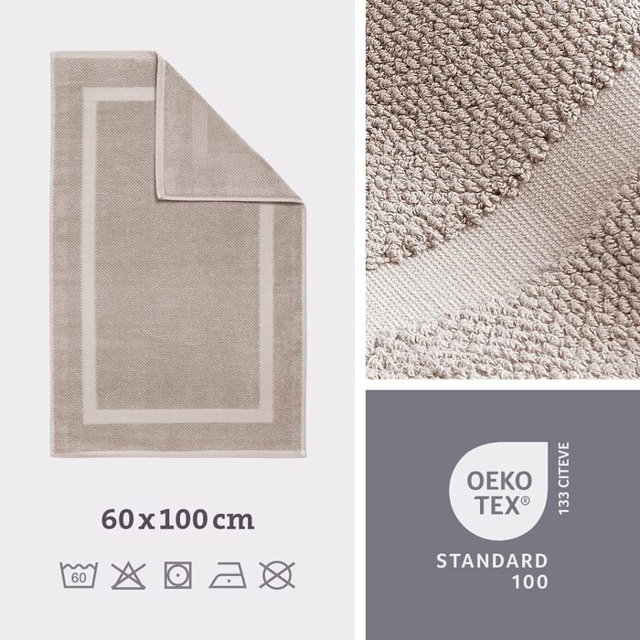 Килимок для ванної Herzbach Home 100 бавовна Килимок для душу 1000 г/м Абсорбуючий Можна прати (Пісочно-сірий, 60 x 100 см) 60 x 100 см (Прямокутний) Пісочно-сірий