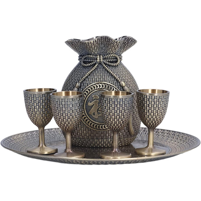 Набір келихів для вина у турецькому стилі, вінтажні склянки та глечик зі сплаву цинку з рельєфним декором для весільного декору, чаювання та домашнього використання