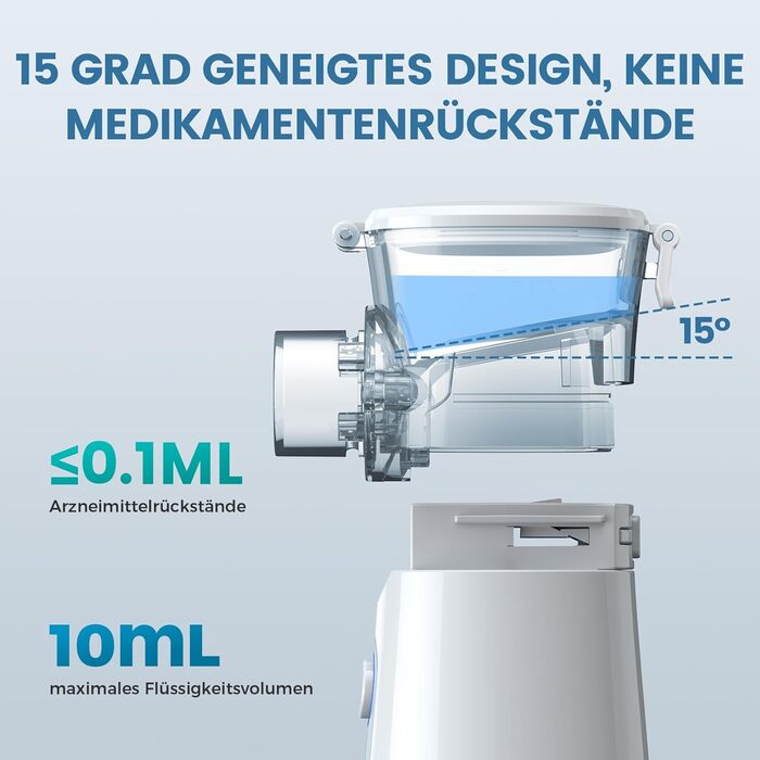 Інгалятор, Портативний інгалятор для дорослих та дітей, Безшумний регульований інгалятор з мундштуком та 2 масками, 3 швидкості, USB-C інгалятор з акумулятором - Сірий