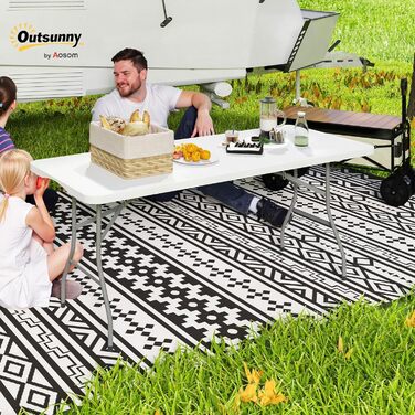 Складаний садовий стіл Outsunny 180 x 74 см, водонепроникний, фуршетний стіл з ручкою для перенесення, складний кемпінговий стіл для саду, тераси та балкону, білий