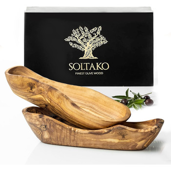 Набір з 2 багетів з оливкового дерева Миска для хліба - Миска для закусок подовжена - Сільська дерев'яна миска - Декоративна миска