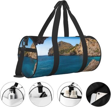 Спортивна сумка для фітнесу та подорожей з принтом Арка Мальорки, чорна, універсальний розмір