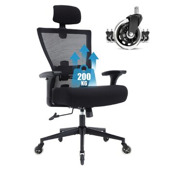 Офісний стілець Bosmiller 200 кг, ергономічний стілець XXL, обертовий стілець з 3D-підлокітниками, регульованим підголівником, крісло керівника, сітчастий офісний стілець, сірий
