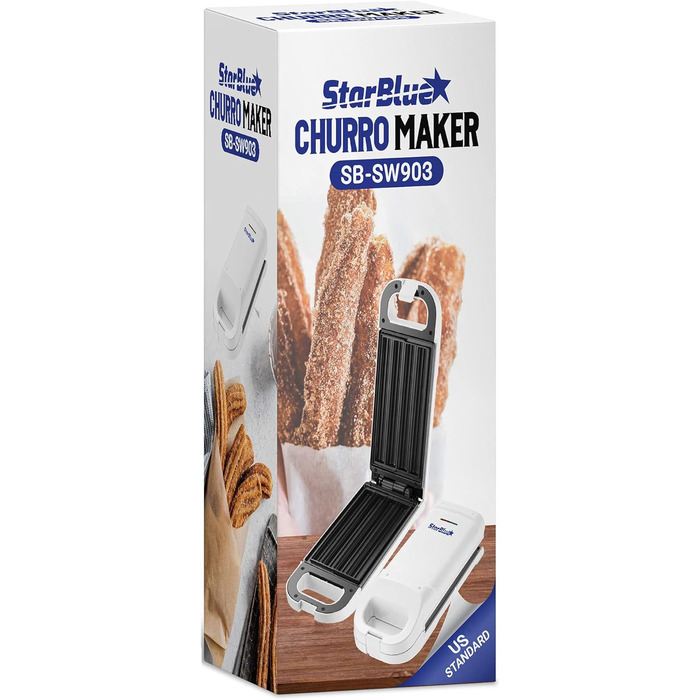 Сковорода StarBlue Churro з безкоштовною електронною книгою рецептів готуйте здорові та безмасляні чурроси всього за кілька хвилин змінний струм 220-240 В 50/60 Гц 750 Вт, вилка Великобританії, європейська вилка