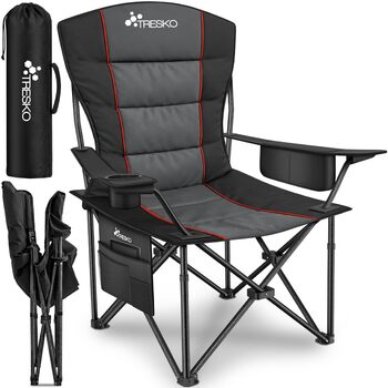 Складаний кемпінговий стілець TRESKO, витримує до 200 кг Складаний стілець з сумкою-холодильником, тримачем для напоїв та бічною кишенею Складаний стілець XXL з сумкою для перенесення М&39який рибальський стілець для використання на свіжому повітрі, рибол