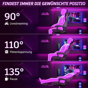 Ігрове крісло Soontrans з функцією масажу KJ433 Ігрове крісло з підставкою для ніг та підголівником Спинка ігрового крісла відкидається до 135 Вантажопідйомність 150 кг (сіро-фіолетове)