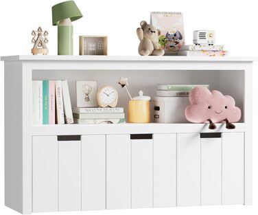 Дитяча полиця з ящиками на коліщатках, меблі для дитячої кімнати, полиця для іграшок, дитяча шафа, полиця біла з 3 ящиками, скрині