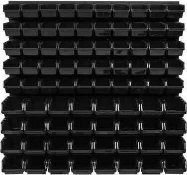 Штабелювані коробки для зберігання, настінна полиця 772 x 780 мм - система зберігання, контейнери для зберігання з відкритим фасадом, полиця для контейнерів - стінові панелі, 82 предмети, чорні коробки