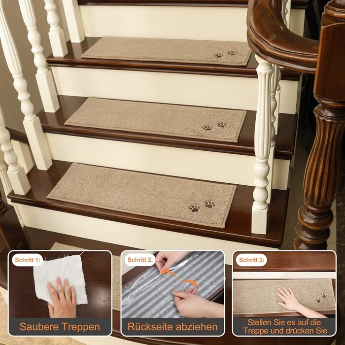Килимки для сходів в приміщенні нековзні 15 шт. , килимок для сходів, що миється в машині Самоклеючий килимок для сходів для дітей
