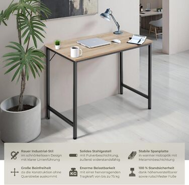 Письмовий стіл, Комп&39ютерний стіл, Офісний стіл, ПК-стіл, Меблі для навчання, Домашній офіс, Офіс, Невеликий письмовий стіл, Каркас столу зі стільницею - Індустріальна світла деревина, Дуб Сонома, 100 см Індустріальна світла деревина, Дуб Сонома Jenkins