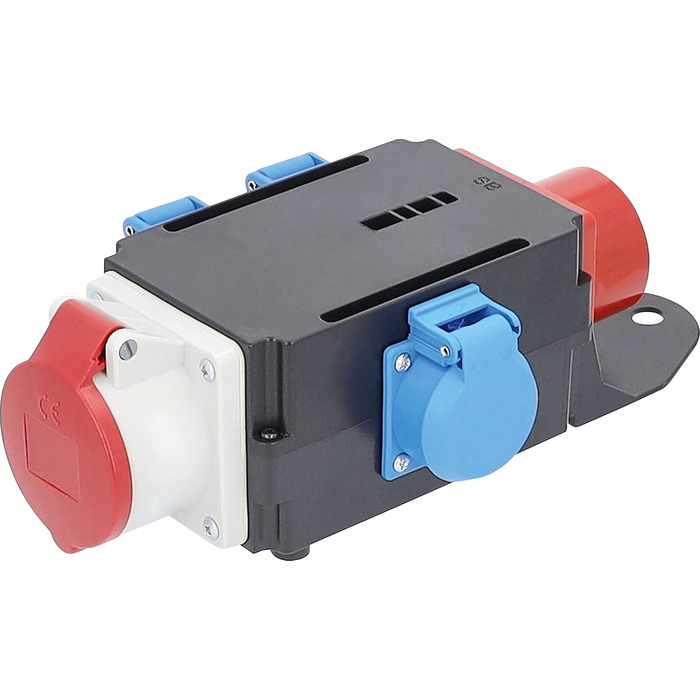 Як - Розподільна коробка високої напруги Schwabe MIXO вилка CEE 400 В/16 А/5-контактна, приблизно 11 кВт - адаптер живлення - 3 x Schuko, 1 x розетка CEE 400 В, 16 А, 5-контактна - електростанція для будівельного майданчика - Зроблено в Німеччині IP44, 60