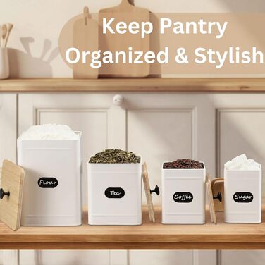Набір контейнерів для зберігання PERFNIQUE для кухні - Набір із 4 предметів для зберігання кавового борошна, цукру та солі, контейнери для зберігання продуктів із герметичними кришками (білий)