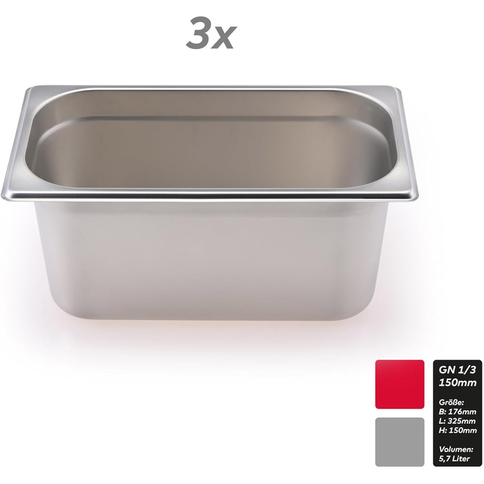 Комплект GN контейнерів, 3 GN 1/3 150 мм - НЕРЖАВІЮЧА СТАЛЬ