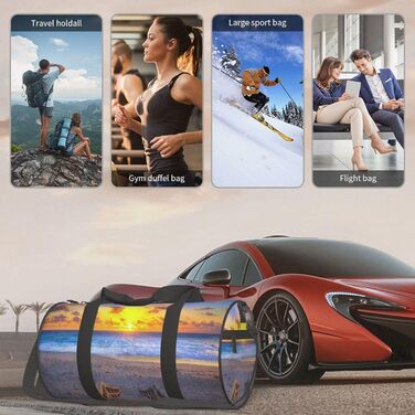 Спортивна сумка для подорожей, пляжна сумка з принтом Захід сонця, сумка на нічліг, чорна, універсальний розмір