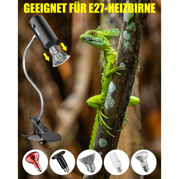 Лампа для тераріуму BrightArk Turtle Heat Lamp 50W UVA/UVB Reptilium Heater Lamp with Regulated Clip Cover E27 Pattern Cover for Cherry Spider, Jastrits, Amphibias (2 лампочки в комплекті)