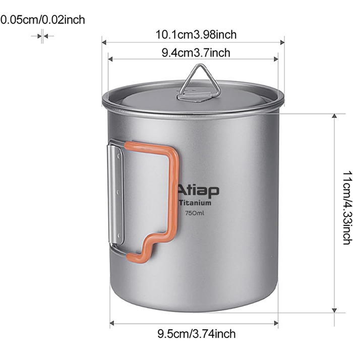 Титановий кемпінговий горщик об&39ємом 750 мл з кришкою, надлегкий для використання на відкритому повітрі, портативні кавові чашки, титанові кухлі, складна ручка