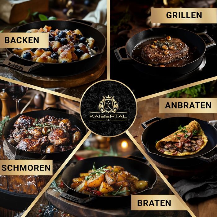 Чавунна сковорода KAISERTAL в комплекті з книгою рецептів - 30-сантиметрова чавунна сковорода преміум-класу. Чавунна сковорода під