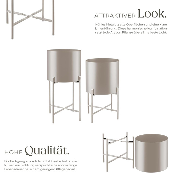 Підставка для рослин tectake, набір із 2 предметів, підставка для квітів, металевий квітковий горщик, знімні кашпо, декоративні квіткові горщики для вітальні, кашпо для використання в приміщенні та на вулиці, квітковий пуф з ніжками та кашпо - сіро-коричн