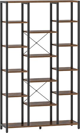 Книжкова полиця Hzuaneri, стояча полиця з 6 рівнями та 15 полицями, регульовані відкриті полиці, для вітальні, офісу, спальні, 30 x 100 x 170 см, вінтажний коричнево-чорний, BC15001B 30 x 100 x 170 см вінтажний коричнево-чорний