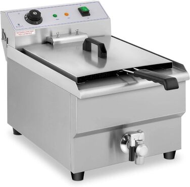 Електрична фритюрниця Royal Catering з нержавіючої сталі RCEF 16EB (3 500 Вт, ємність 16 л, діапазон температур 50-200 C, холодна зона, зі зливним краном)