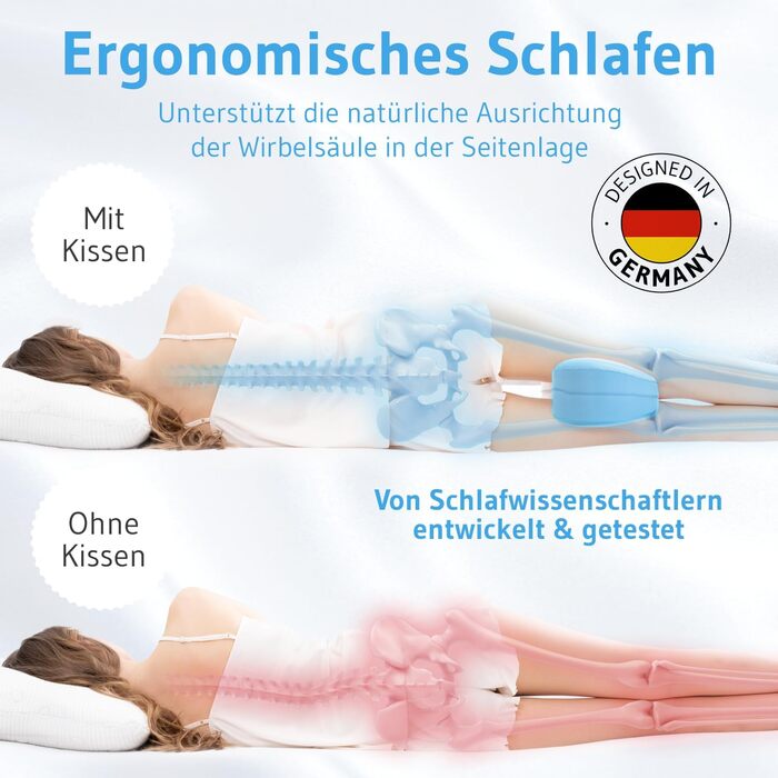 Подушка для колін для тих, хто спить на боці, ортопедична подушка для ніг для оптимальної пози під час сну, ергономічна опорна подушка з в&39язкопружного пінополіуретану з ефектом пам&39яті, дихаюча та пральна оббивка 23,5x9,5 см білого кольору