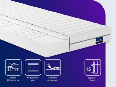 Ортопедичний 7-зонний матрац Traumnacht Basis з холодної піни для всіх типів сну, рівень жорсткості 4 (H4 - жорсткий), 140 x 200 см, білий, сертифікований Oeko-Tex, виготовлений відповідно до німецьких стандартів якості. Рівень жорсткості H4 - жорсткий, 1