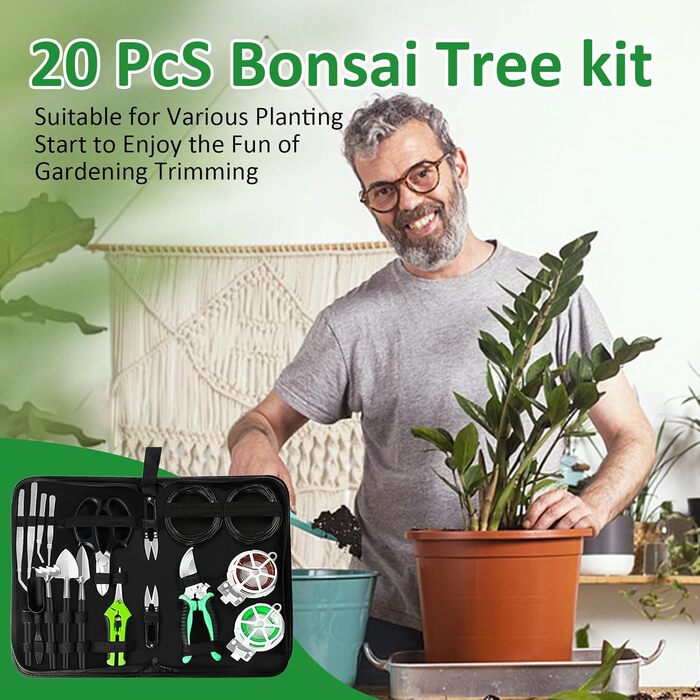 Набір інструментів для бонсай, 20 предметів секатор, ножиці для бонсай, дріт для формування, міні-граблі та лопатка A