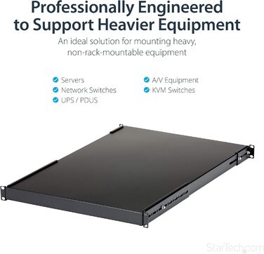 Регульована полиця для серверної стійки StarTech.com 1U - 150 кг - від 49,5 до 97,4 см, регульована глибина встановлення - універсальна полиця для 19-дюймових AV/мережевих/серверних шаф - глибина 70 см (ADJSHELFHD)