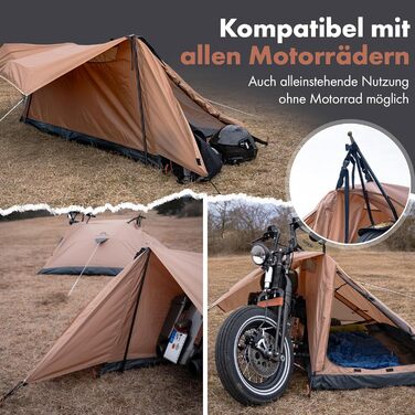 Мотоциклетний намет MALIHINI Намет на 1 особу Ультралегкий та компактний, водонепроникний намет для мотоциклістів та як чохол для мотоцикла Сумісний з усіма мотоциклами Велотуризм та кемпінг, колір хакі
