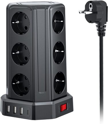 Шляхова розетка на 4000 Вт 16 А з подовжувачем 5 м, 3 розетки USB A і 1 розетка USB C із захистом від перенапруги, розетка для дом