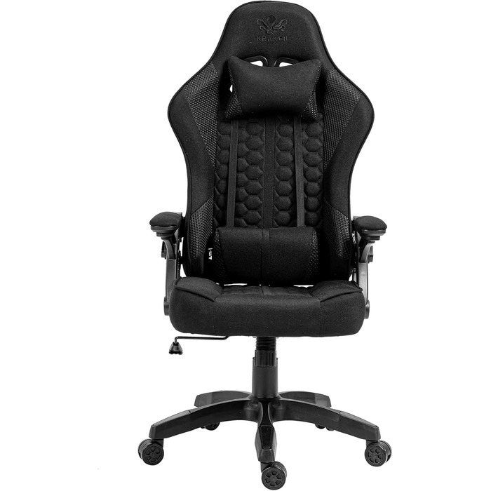 Тканина для ігрового крісла - Чорна - Офісне крісло - Ергономічне комп&39ютерне крісло для геймерів - Вантажопідйомність 130 кг - Ігрове крісло - Ігрове крісло - Ергономічне ігрове крісло - Ігрове крісло - ПК крісло