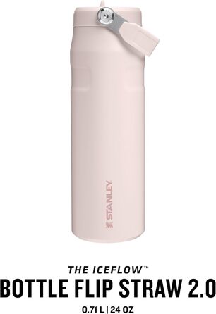 Пляшка для пиття Stanley Flip Straw 2.0 з трубочкою 0.7 л - Термокружка зберігає напої холодними протягом 10 годин - 3 днів - Без BPA - Герметична - Підстаканник сумісний з тримачем - Можна мити в посудомийній машині - Рожевий кварц 700 мл